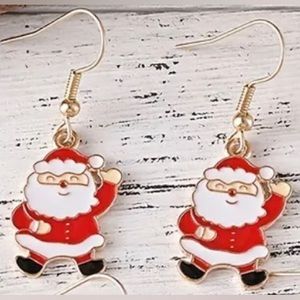 Christmas Earrings Santa Claus Waving Holly Jolly Festive Enamel Design Dangle